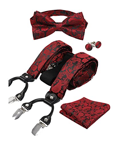 Men's Paisley Suspender and Bowtie, Hanky, Cufflinks Set-BD074