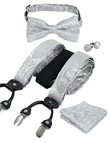 Men's Paisley Suspender and Bowtie, Hanky, Cufflinks Set-BD074