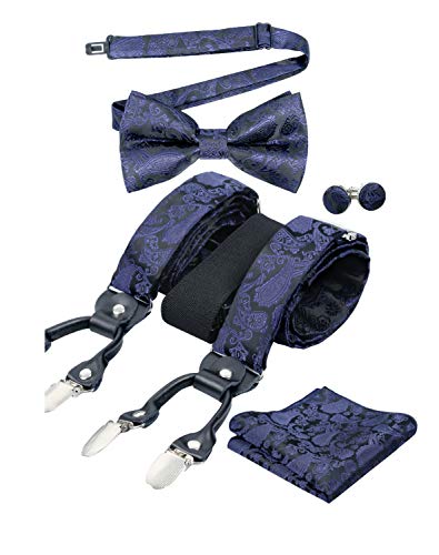 Men's Paisley Suspender and Bowtie, Hanky, Cufflinks Set-BD074