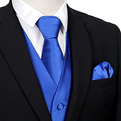 Men's Classic 5 Pcs Solid Color Satin Suit Vest Set, 187-Royal Blue