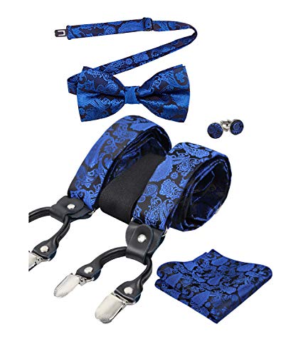 Men's Paisley Suspender and Bowtie, Hanky, Cufflinks Set-BD074