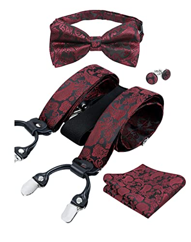 Men's Paisley Suspender and Bowtie, Hanky, Cufflinks Set-BD074