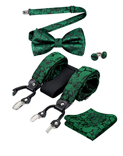 Men's Paisley Suspender and Bowtie, Hanky, Cufflinks Set-BD074