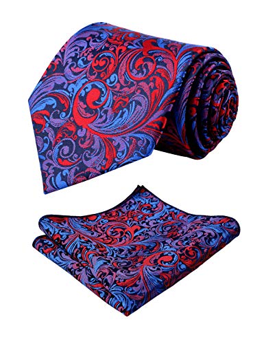 Men's Leaf Pattern Necktie with Plant Printed Pocket Square Set, 150