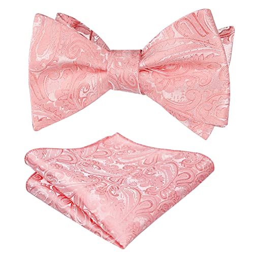 Men's Paisley Jacquard Self Bow Tie Pocket Square Set, 176