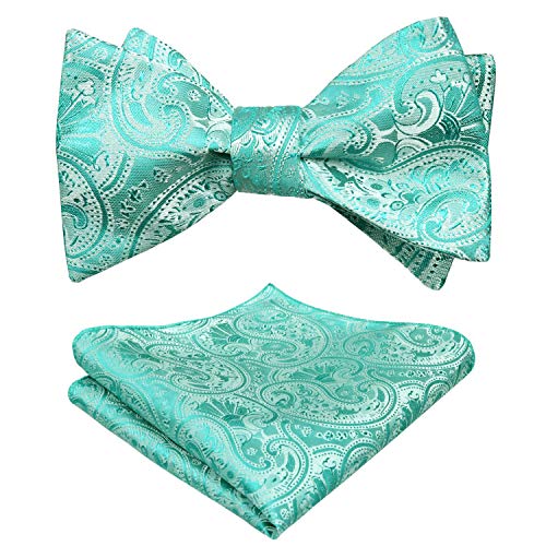 Men's Paisley Jacquard Tuxedo Self Bow Tie with Hanky Set for Wedding Party, 040