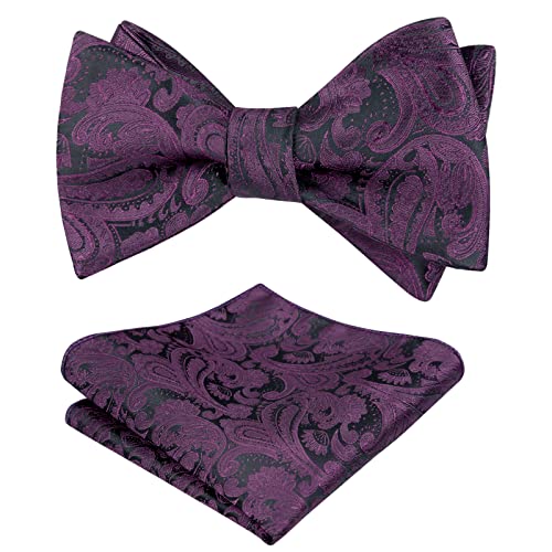 Men's Paisley Jacquard Self Bow Tie Pocket Square Set, 176