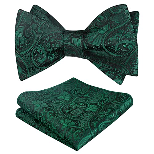 Men's Paisley Jacquard Tuxedo Self Bow Tie with Hanky Set for Wedding Party, 040