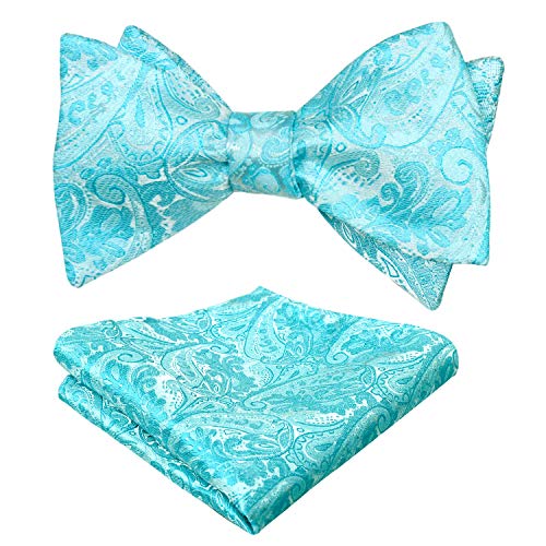 Men's Paisley Jacquard Self Bow Tie Pocket Square Set, 176