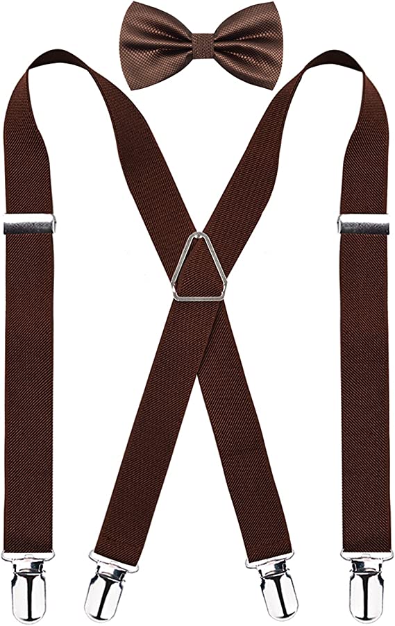 Men's X Back Suspender and Bow Tie Set Elastic Adjustable Braces Set, BD078