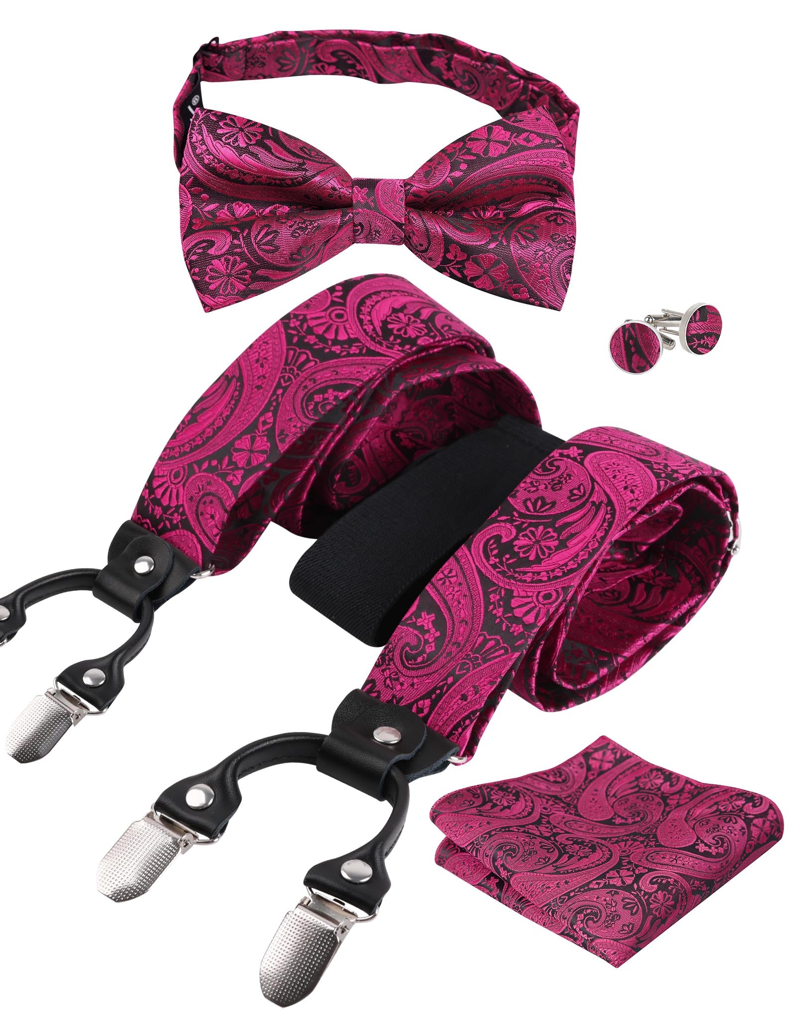 Mens Paisley Suspender and Bow Tie Hanky Cufflinks, BD071