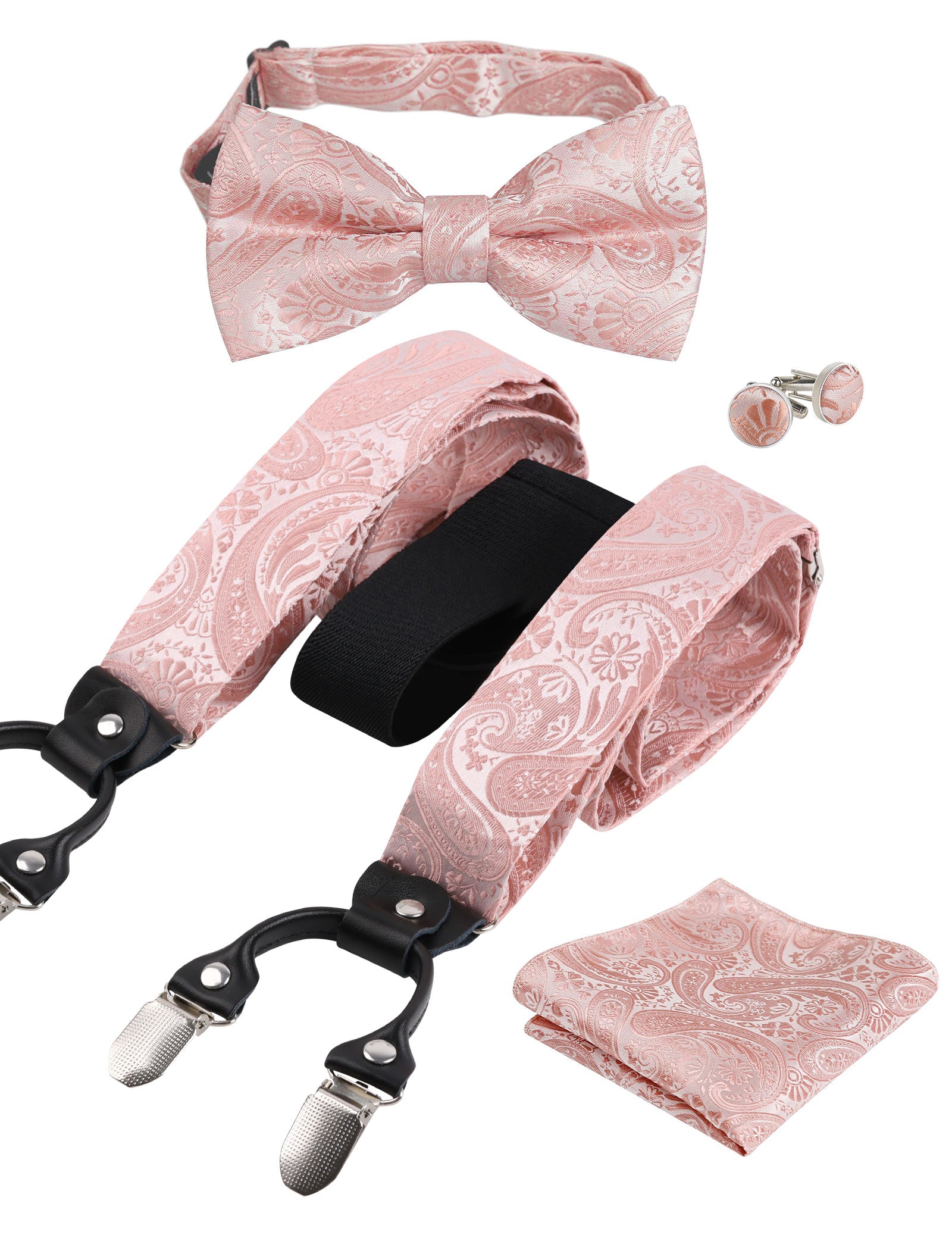 Mens Paisley Suspender and Bow Tie Hanky Cufflinks, BD071