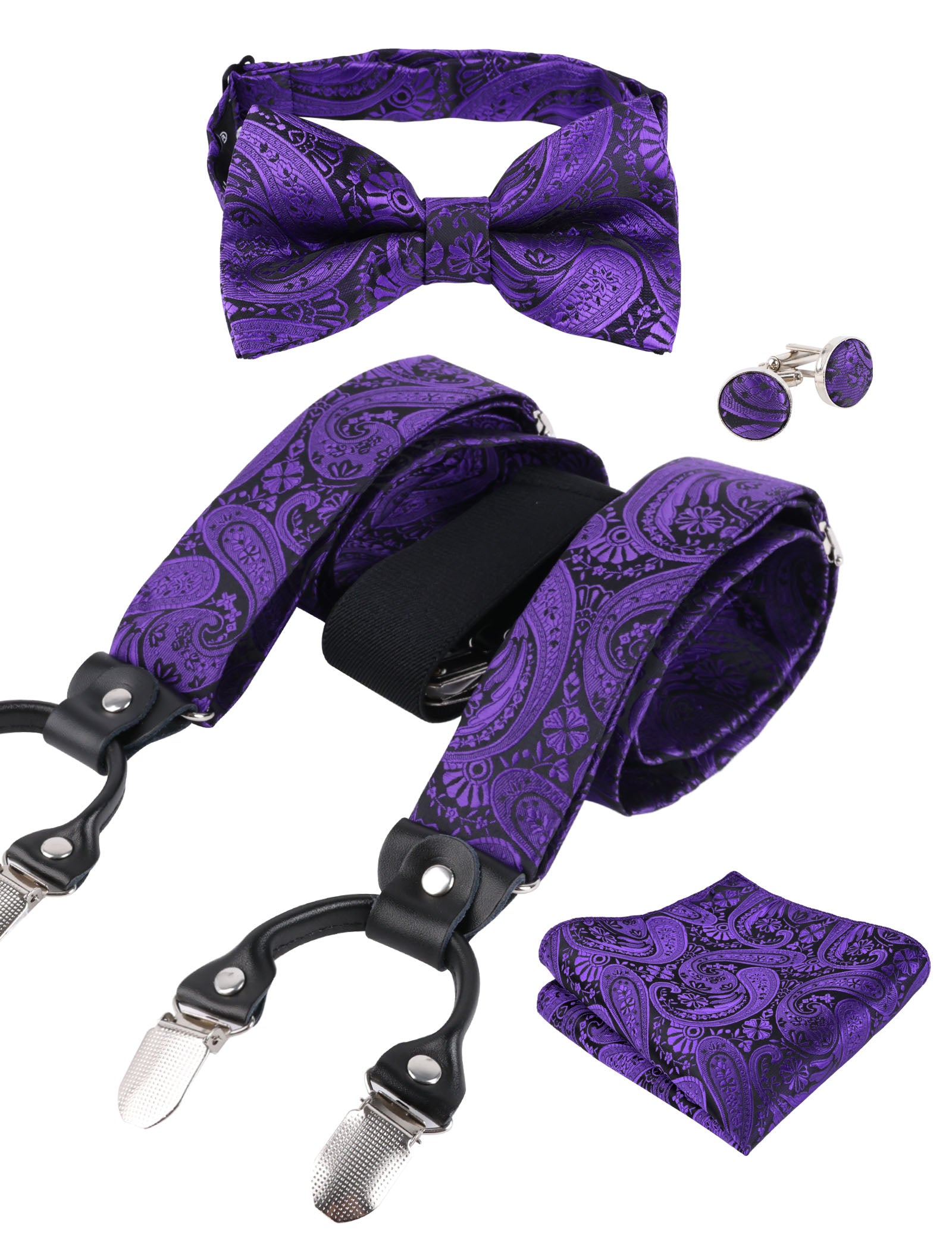 Mens Paisley Suspender and Bow Tie Hanky Cufflinks, BD071