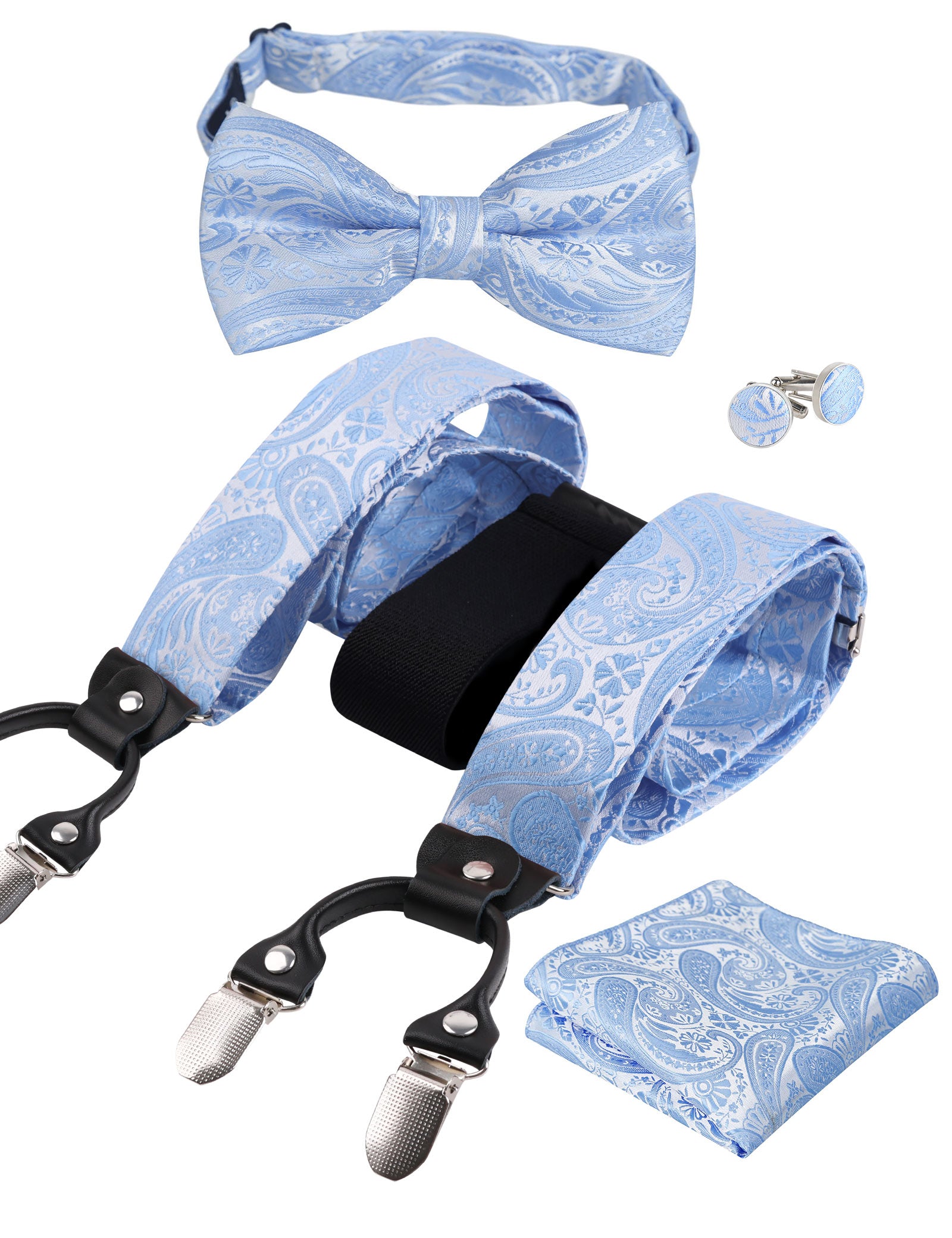 Mens Paisley Suspender and Bow Tie Hanky Cufflinks, BD071