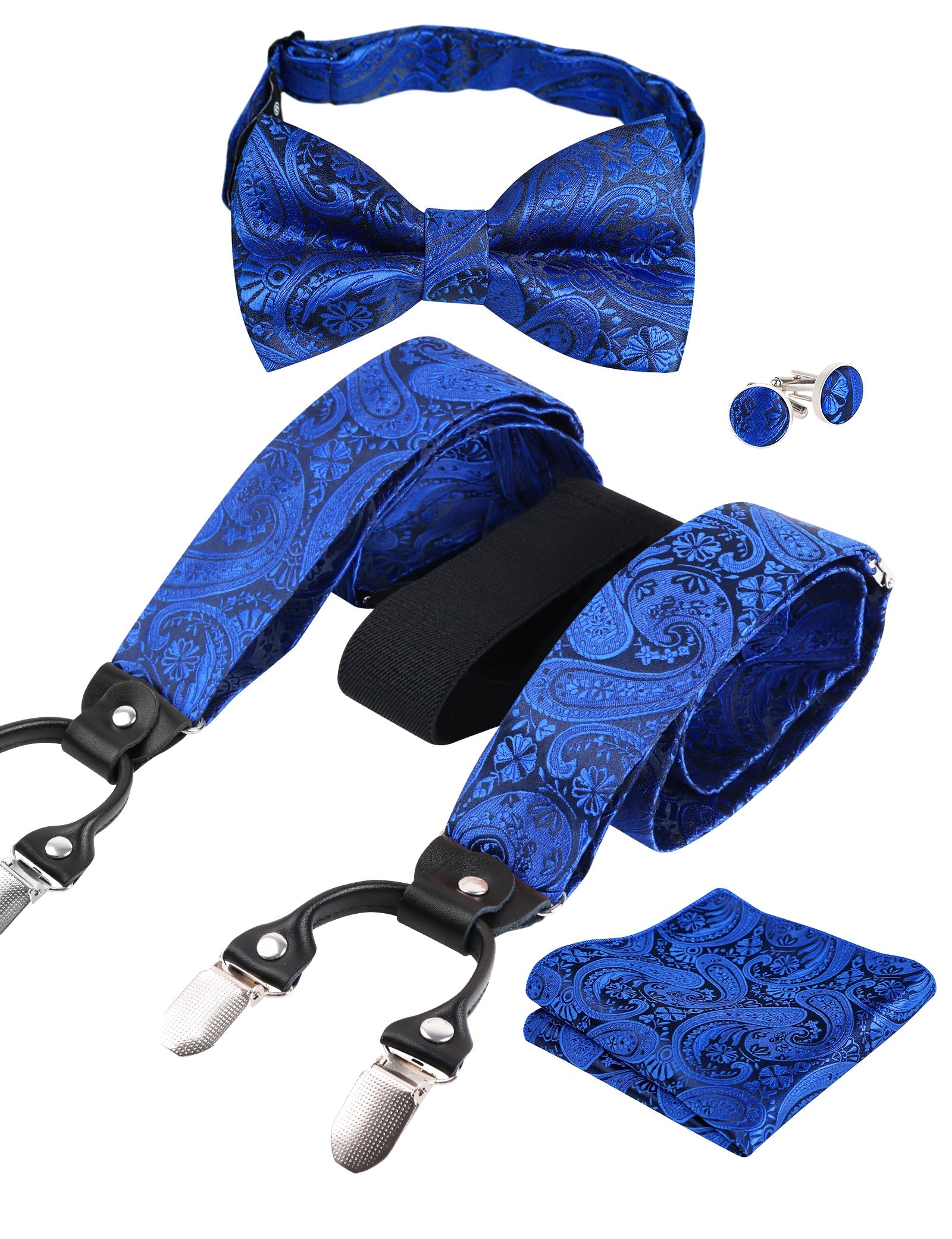 Mens Paisley Suspender and Bow Tie Hanky Cufflinks, BD071