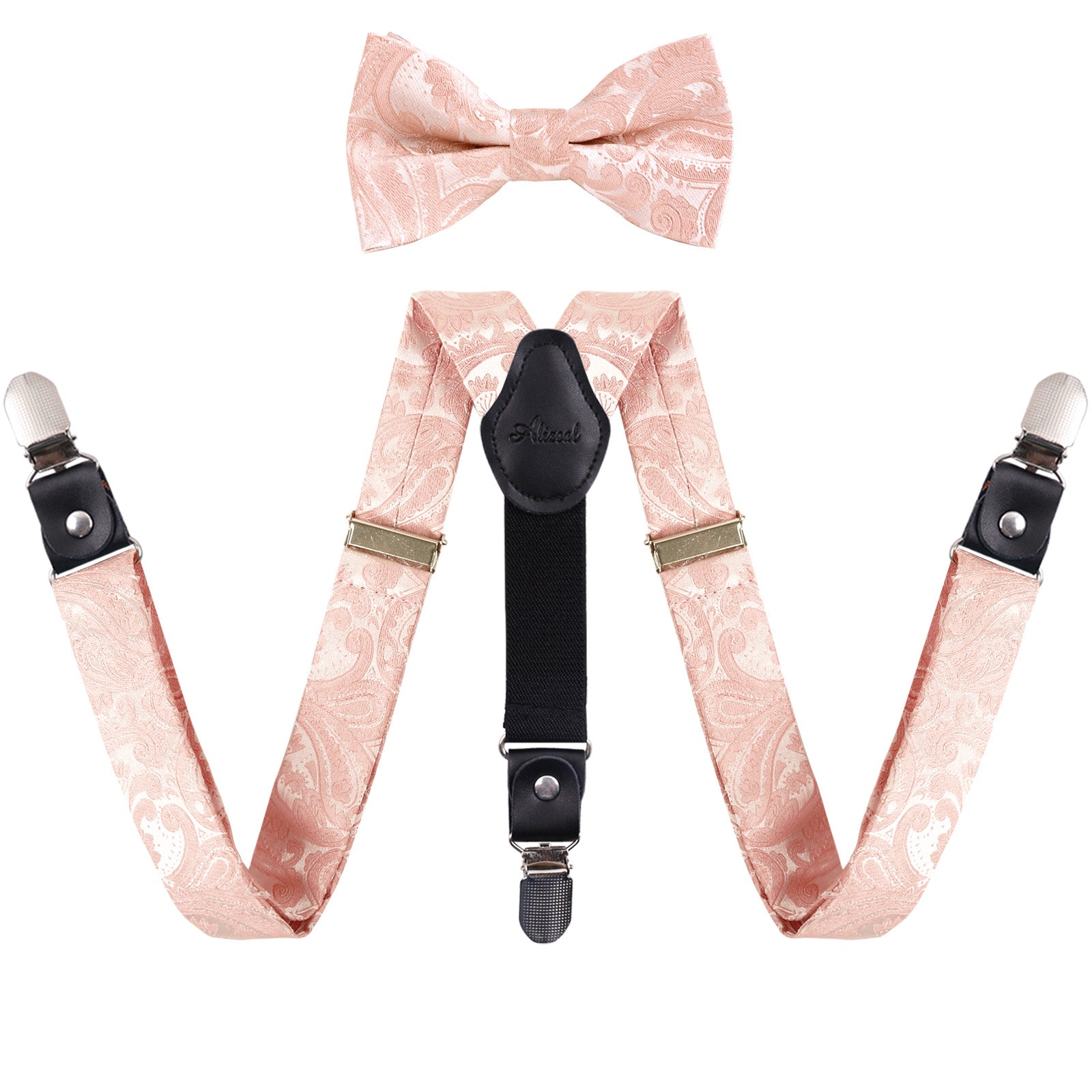 Boy's Adjustable Floral Paisley Pre-tied Bow Tie and Elastic Y Shape 3 Clips Suspenders Set, BD075