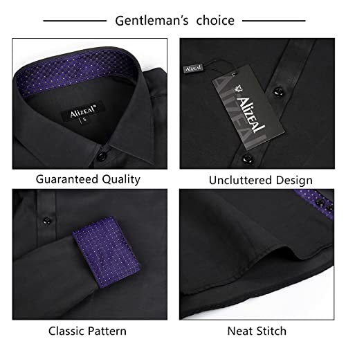 Men's Long Sleeve Dress Shirts Polka Dot Patchwork Button Down Formal Shirts, 116-Black+Purple Dots