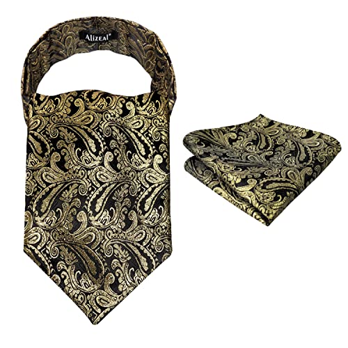 Men's Paisley Ascot Tie Cravat Satin Self Tie and Handkerchief Set, 139