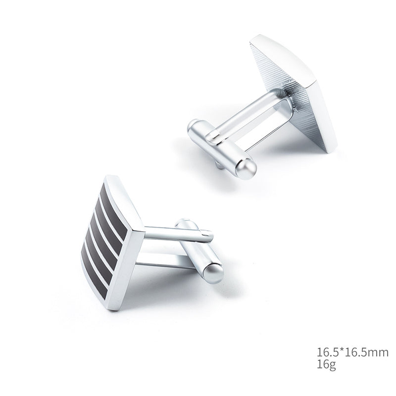 Men's Silver Black Striped Cufflinks Tie Clip Set