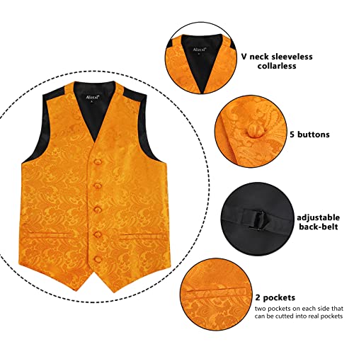 Boy's Classic Paisley Bow Tie and Suit Vest Set, 079-Orange