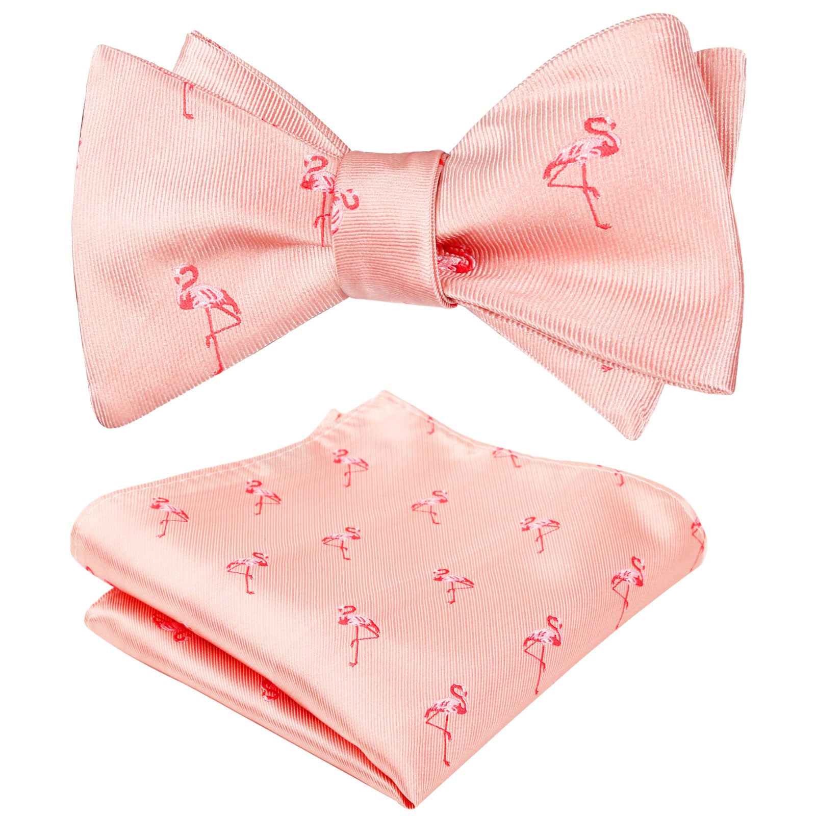 Flamingo Patterned SELF-TIED Bowtie and Hanky for Wedding-047