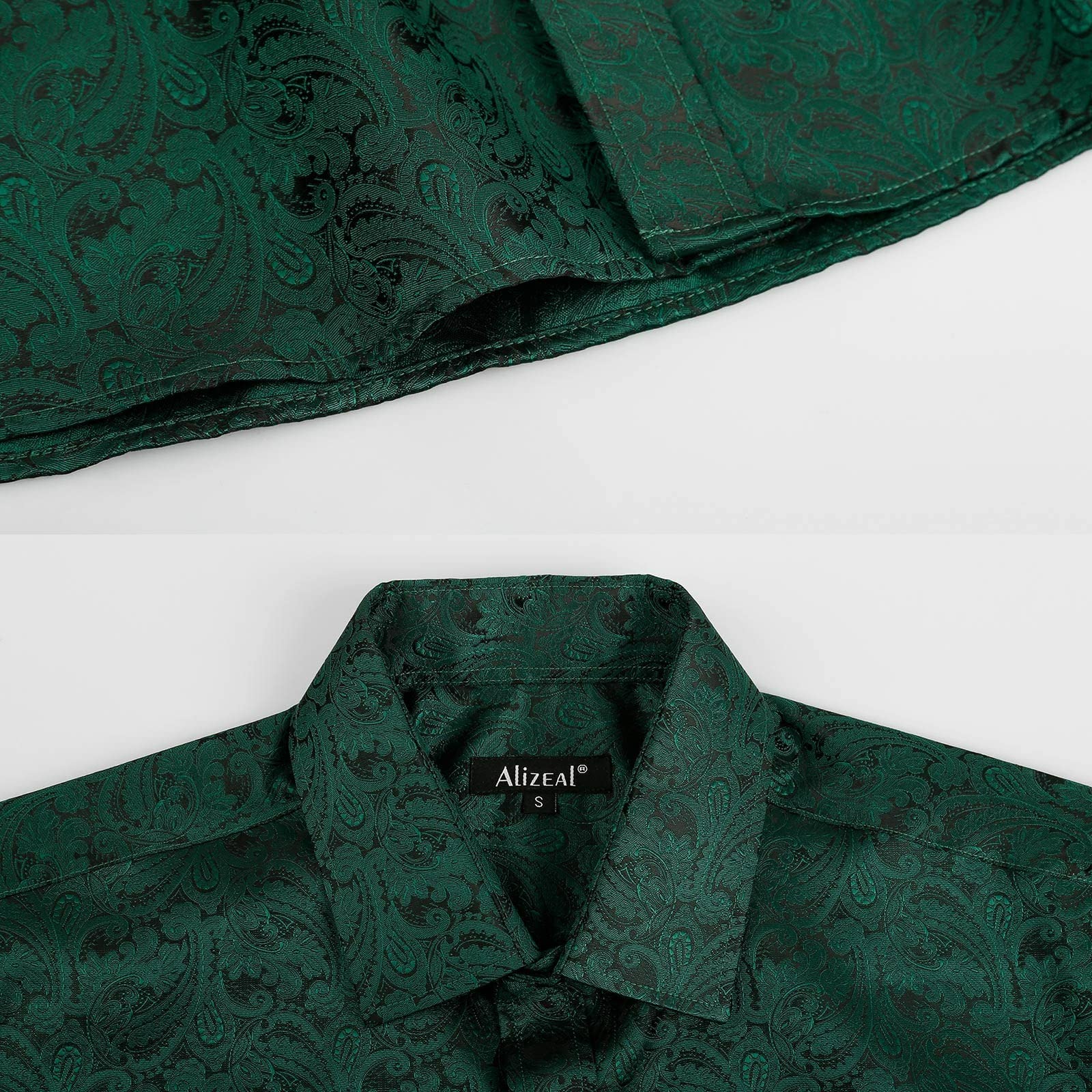 Men's Paisley Jacquard Dress Shirt Classic Slim Fit Button-Down Long Sleeve  Shirt, 113-Dark Green