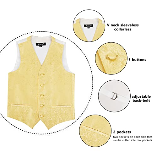 Boy's Classic Paisley Bow Tie and Suit Vest Set, 079-Golden