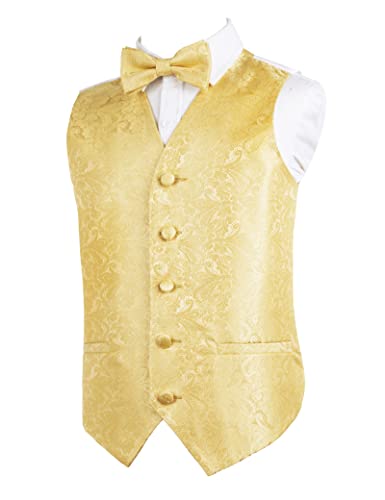 Boy's Classic Paisley Bow Tie and Suit Vest Set, 079-Golden