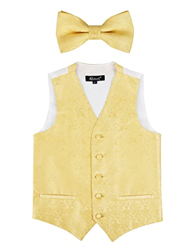 Boy's Classic Paisley Bow Tie and Suit Vest Set, 079-Golden