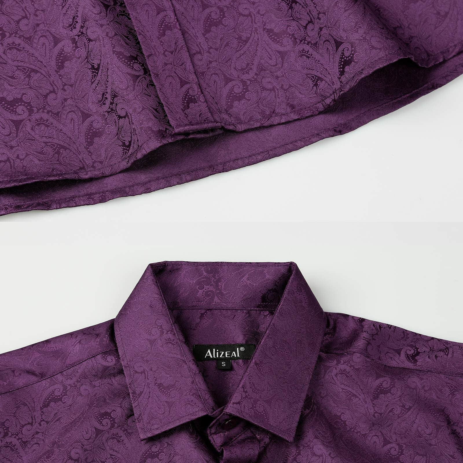 Men's Paisley Jacquard Dress Shirt Classic Slim Fit Button-Down Long Sleeve Shirt, 113-Plum Purple