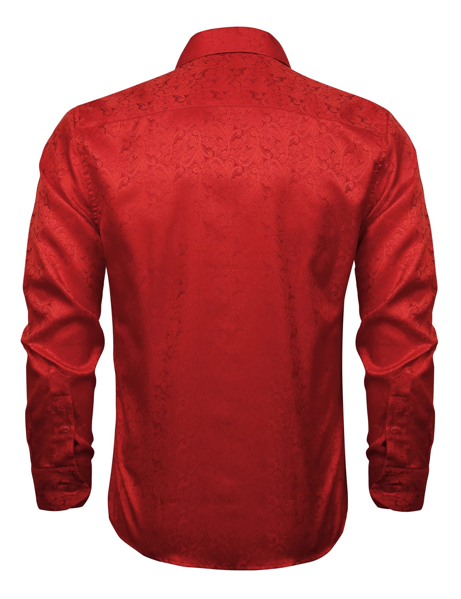 Men's Paisley Jacquard Dress Shirt Classic Slim Fit Button-Down Long Sleeve  Shirt, 113-Red