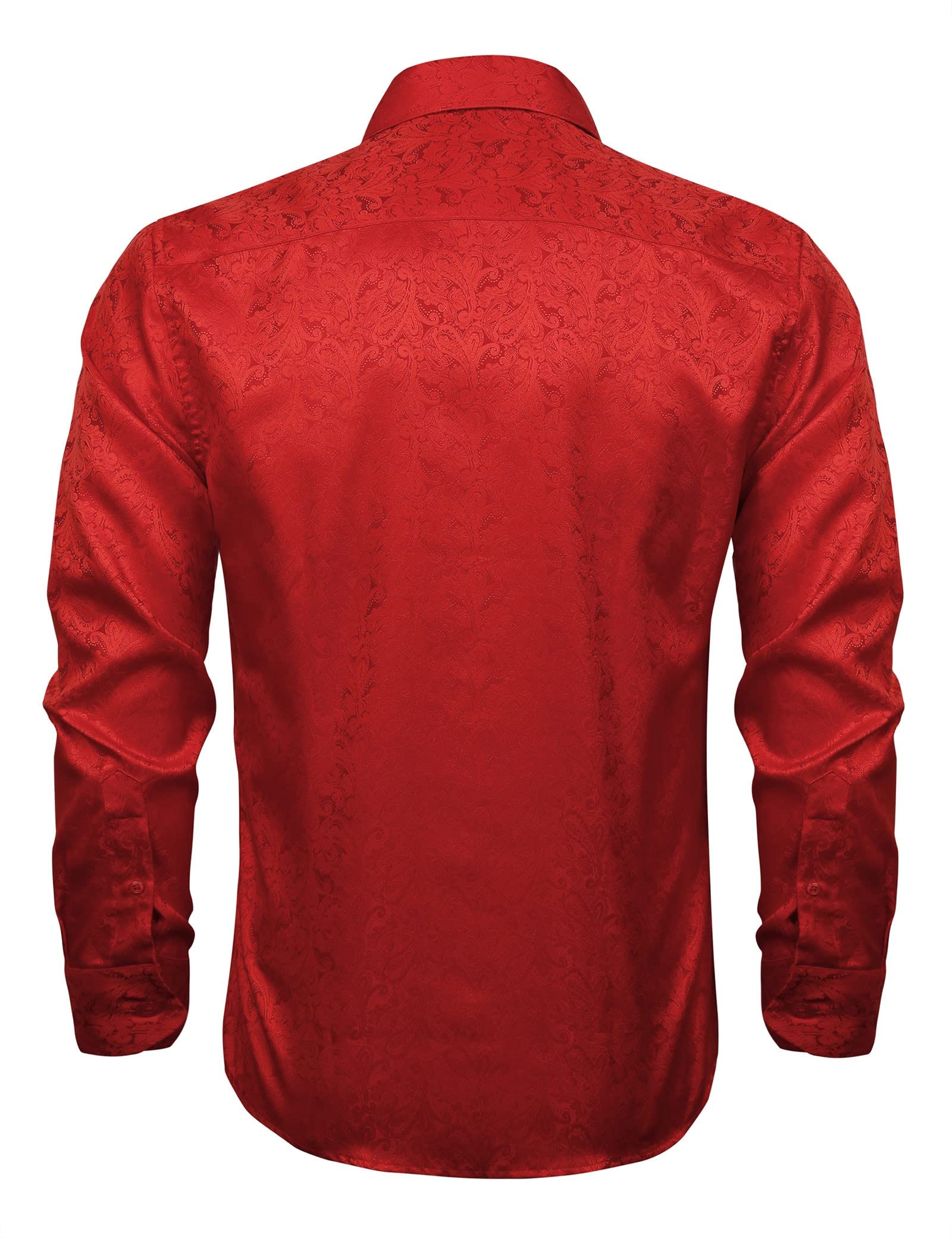 Men's Paisley Jacquard Dress Shirt Classic Slim Fit Button-Down Long Sleeve Shirt, 113-Red