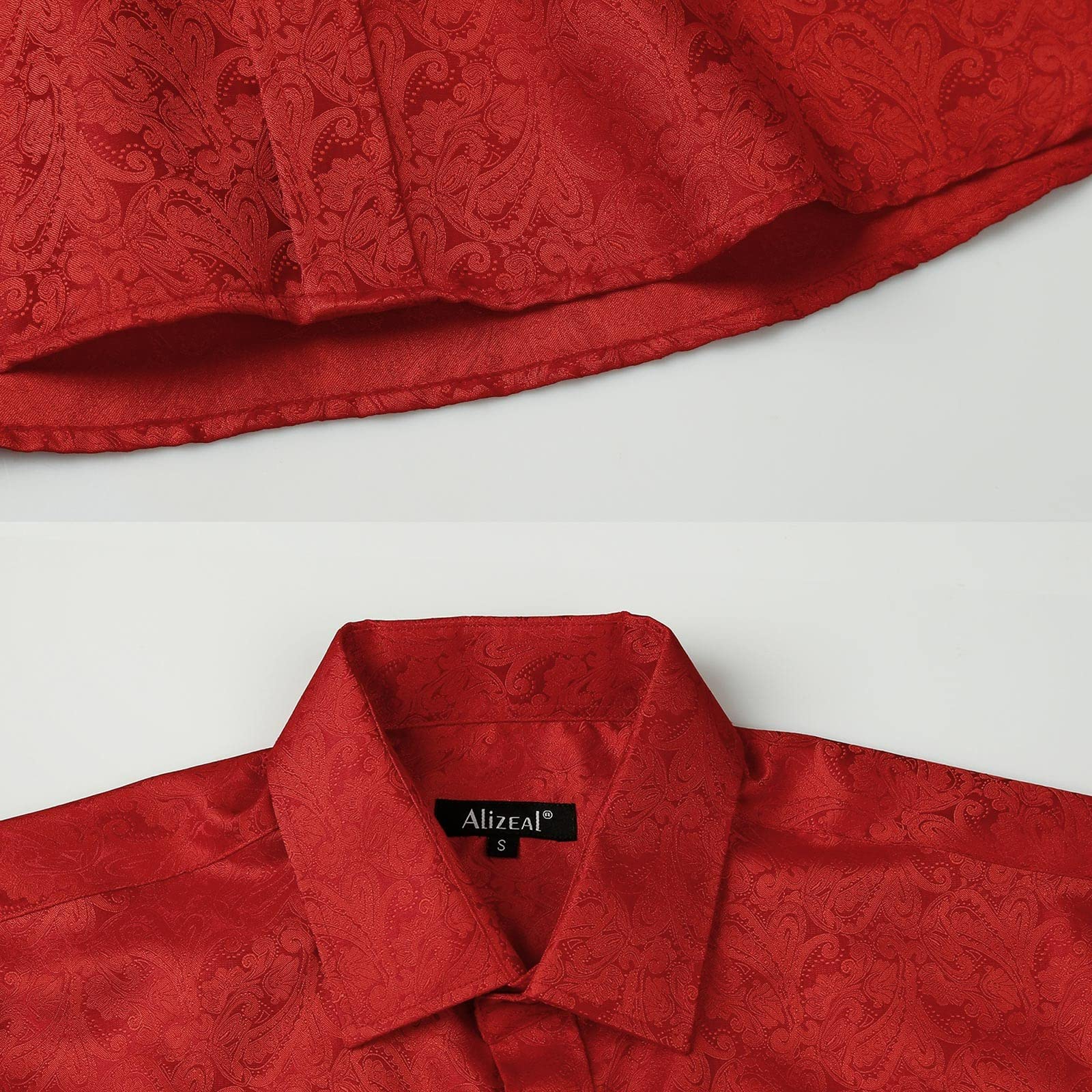 Men's Paisley Jacquard Dress Shirt Classic Slim Fit Button-Down Long Sleeve Shirt, 113-Red