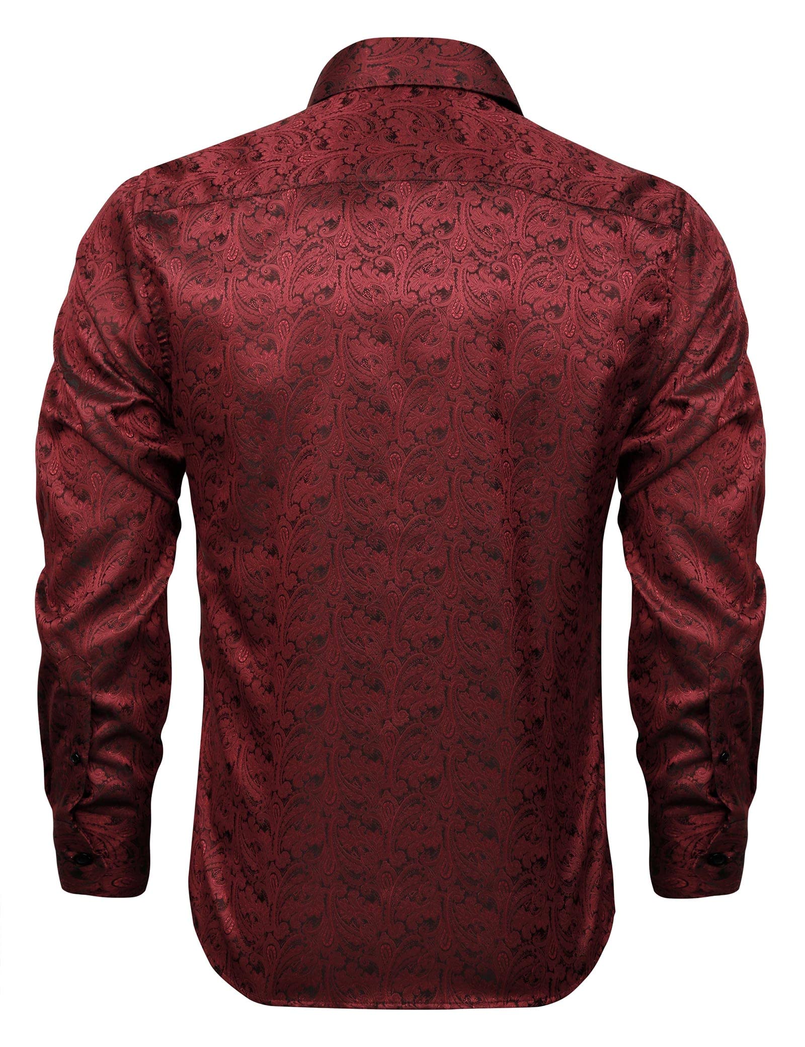 Men's Paisley Jacquard Dress Shirt Classic Slim Fit Button-Down Long Sleeve  Shirt, 113-Wine Red